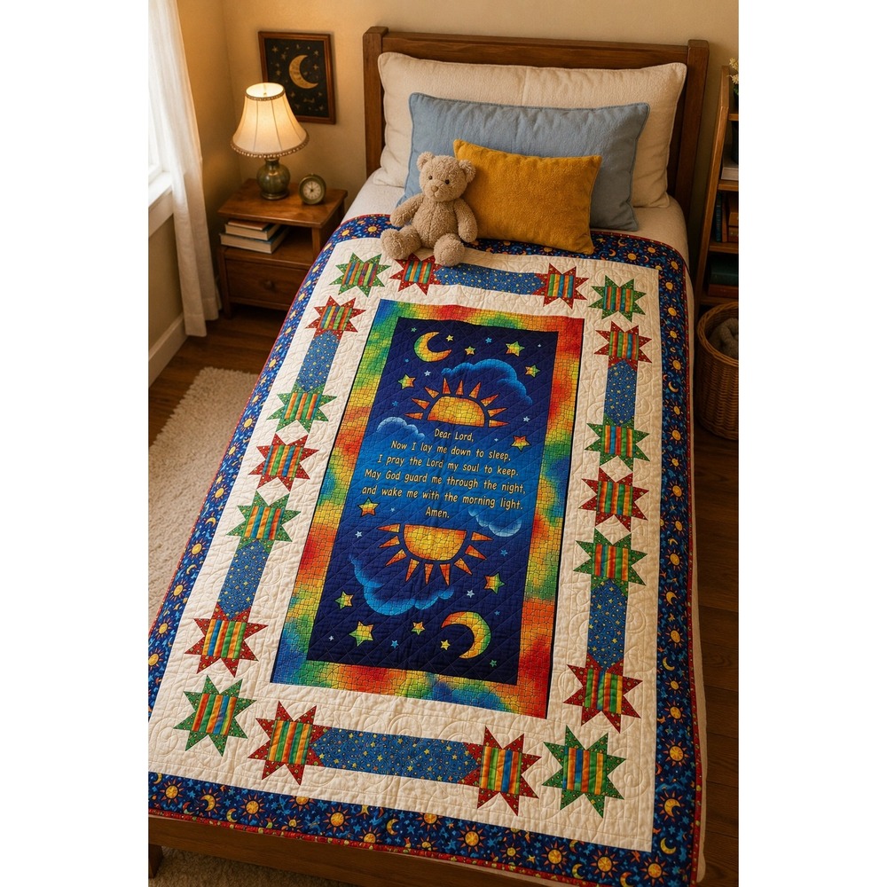 Handmade Prayer Quilt 61x43 Celestial Patchwork Bed Topper Throw